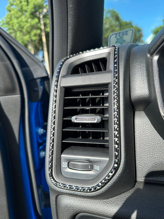 RRX Real Carbon Fiber Dash Side Air Vent Outlet Covers – For RAM 1500/2500/3500 Crew Cab 2019-2024 – 4-Piece Set