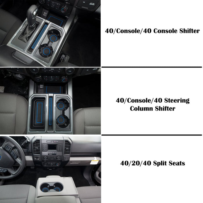 Anti-Dust Non-Slip Cup Holder Inserts & Gate Slot Pad Mat For Ford F-150 2015-2016