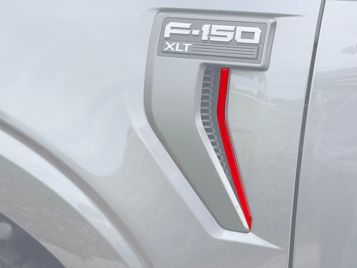 Fender Side Vent Badge Trim Cover – Fits Ford F150 2009+ (Carbon/Black/Red, ABS Plastic)
